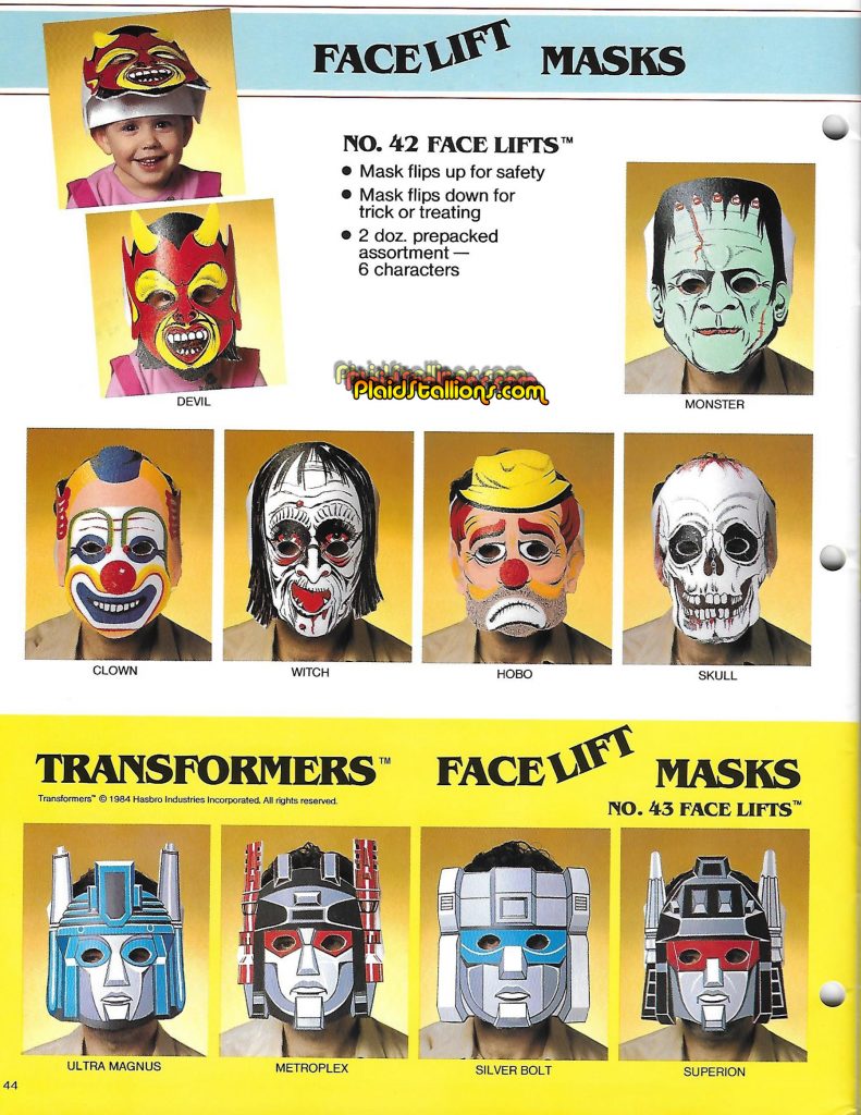 1987 Collegeville Transformers Masks