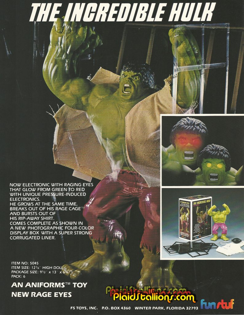 1980 FunStuf Toys Aniforms Incredible Hulk