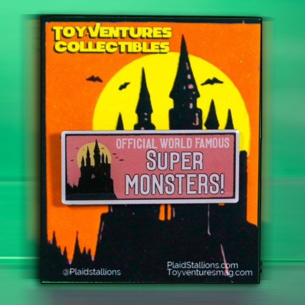 collector pin of the AHI World Famous Super Monsters logo
